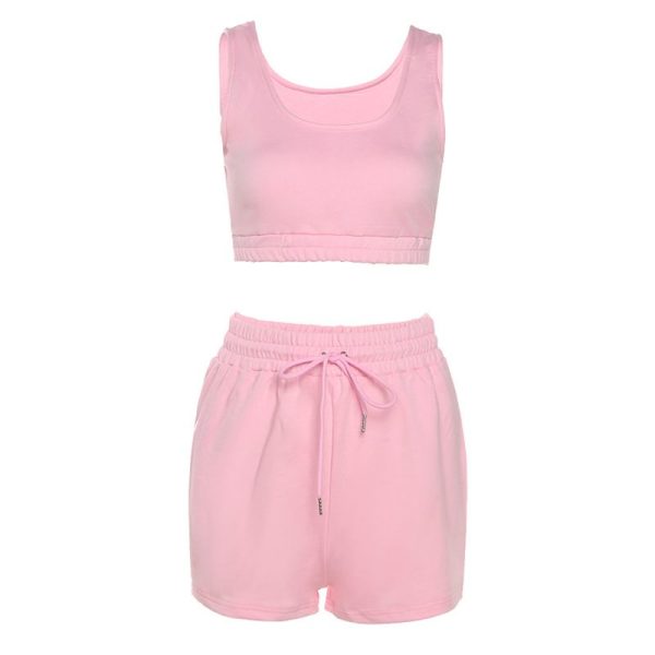 White High Waist Lace-up Fashion Casual Shorts Vest Fitness Sets - Image 4