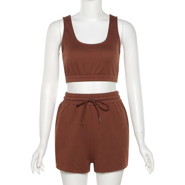 White High Waist Lace-up Fashion Casual Shorts Vest Fitness Sets - Image 6