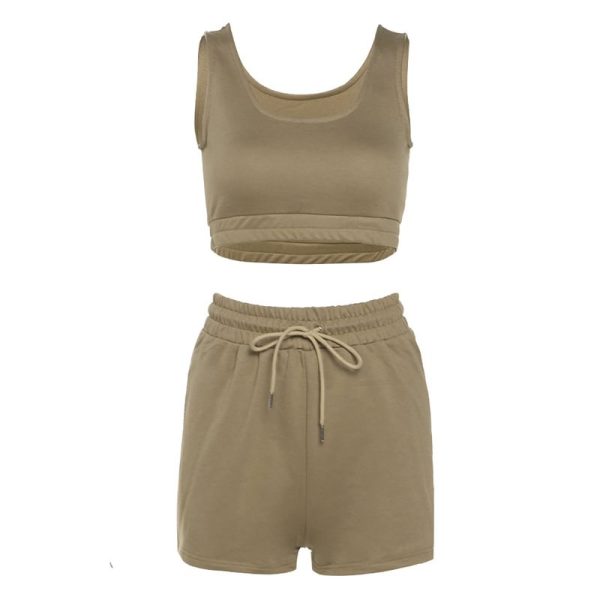 White High Waist Lace-up Fashion Casual Shorts Vest Fitness Sets - Image 7