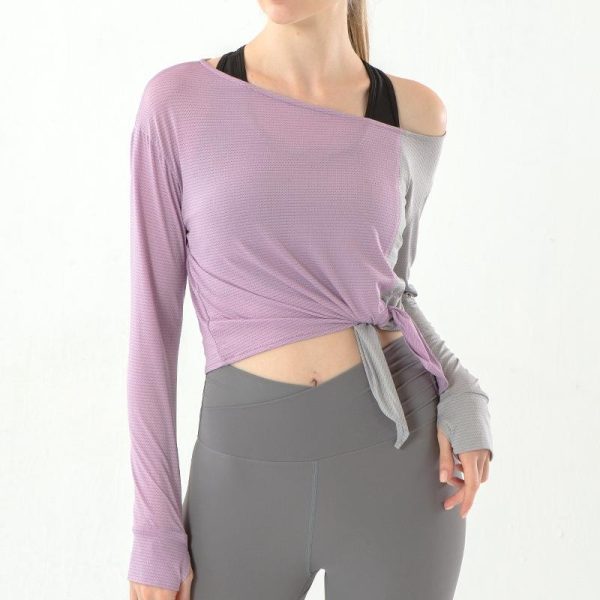Breathable Off-the-shoulder Sports Contrast Stitching Yoga Long Sleeves - Image 6