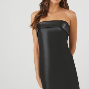 Faux Leather Foldover Tube Dress